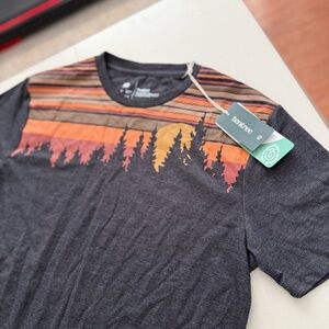 tentree NWT Retro Juniper T-Shirt Meteorite Black Heather Grey Nature Sunset